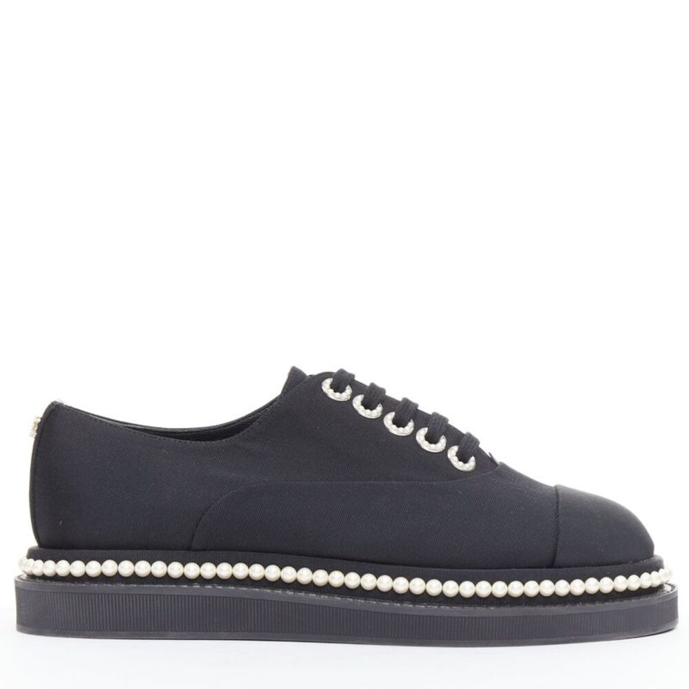 Chanel Canvas Pearl Trim Oxfords